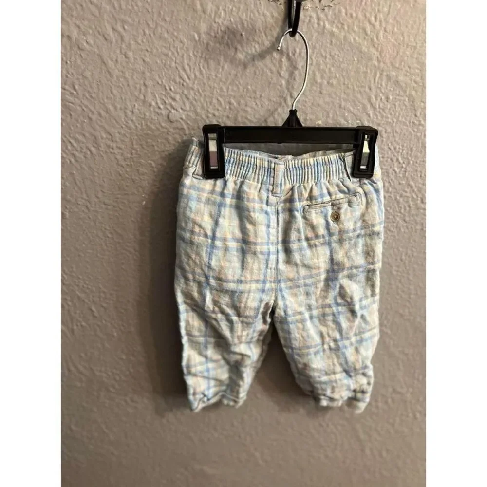 Boys children's place blue plaid linen‎ pants size 6/9 months